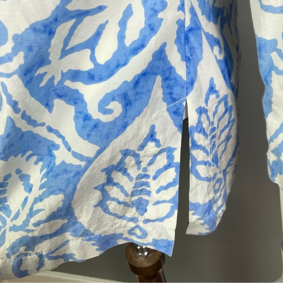 J. McLaughlin top blouse size 4 pullover blue white collar tapestry coastal - Picture 5 of 8